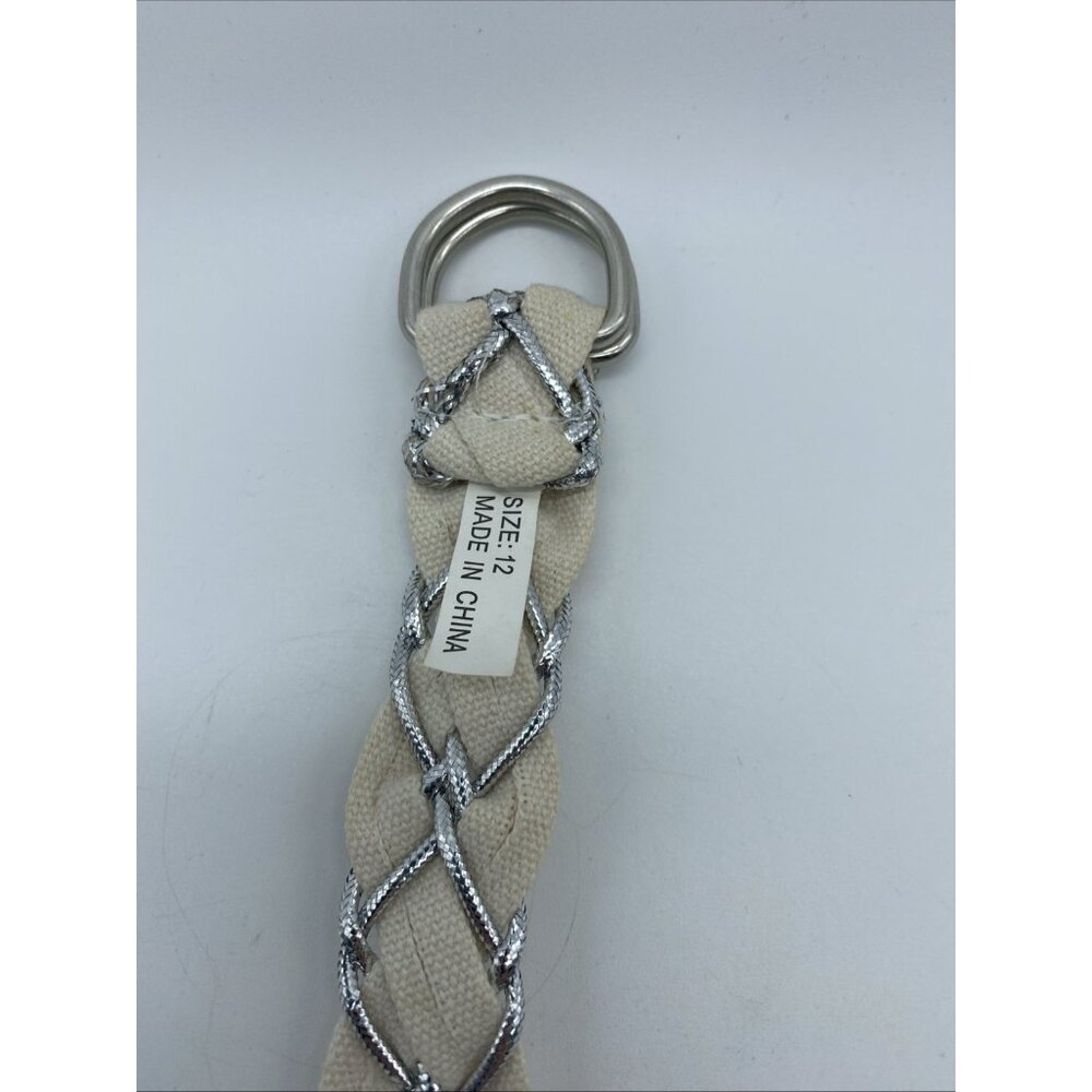 Unbranded White D-Ring Belt w/ Gray Weave – Women’s Size 12 – 42" Length - Picture 6 of 11